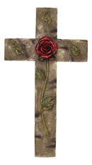 Rustic Western Rose of Sharon Red Rose Stalk With Green Petals Wall Cross Decor