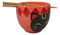 Red Maneki Neko Lucky Cats Ceramic Donburi Ramen Soup Bowl With Chopsticks Set