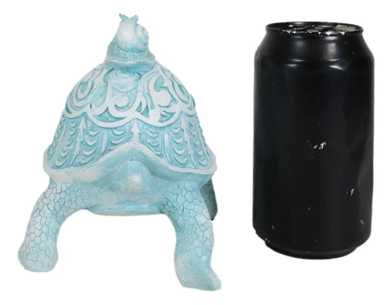 Auspicious Pastel Blue Turtle Tortoise With Patterned Shell And Snail Figurine