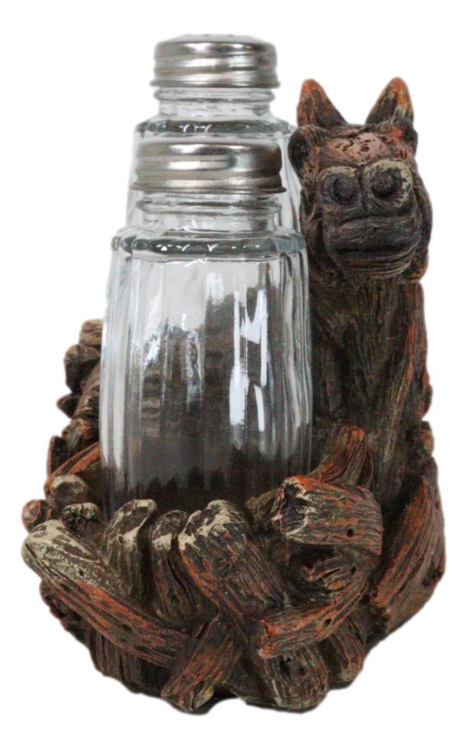 Western Wild And Free Faux Wood Tree Logs Horse Bust Salt Pepper Shakers Holder