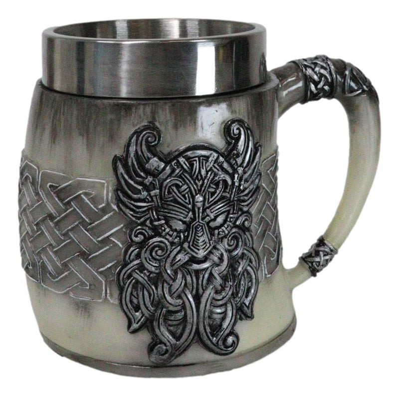 Gothic Viking Horned Warrior Danegeld Skull Tankard Mug 20oz With Hammer Handle