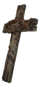 Rustic Western Faux Distressed Wood Crown Of Thorns Ichthys Fish Wall Cross