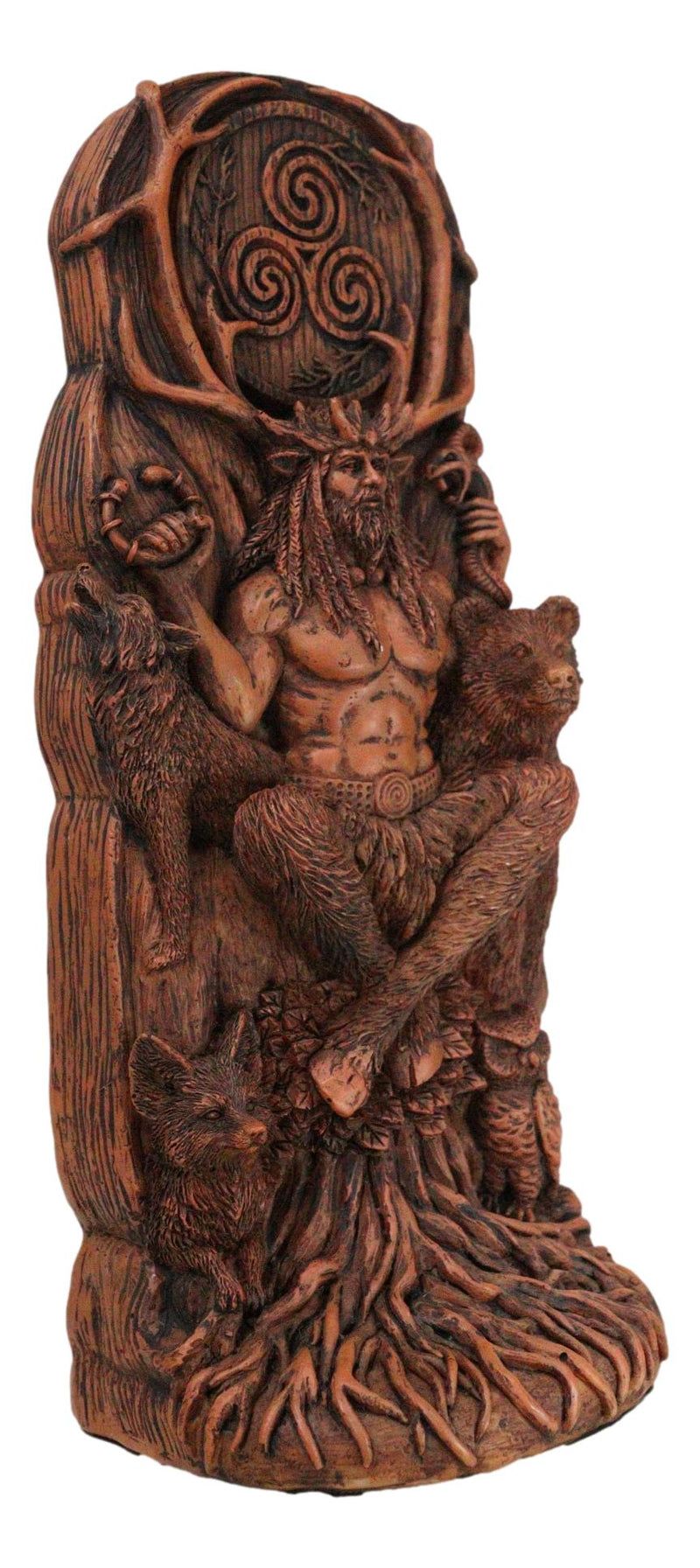 Seated Celtic Horned God Cernunnos Cobra Bear Wolf Owl Tree of Life Sculpture