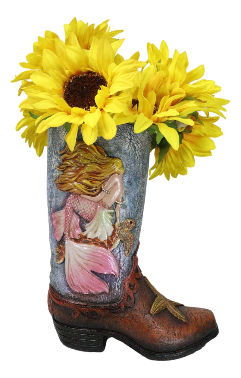 Rustic Western Mermaid Starfish And Sea Turtle Cowgirl Boot Utensils Flower Vase