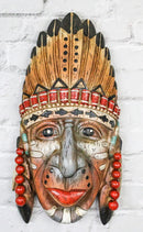 Southwestern Colorful Native American Indian Chief With Headdress Wall Plaque