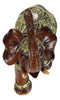 Faux Wood Trunk Up Elephant With Golden Scrollwork And Glass Mirrors Figurine