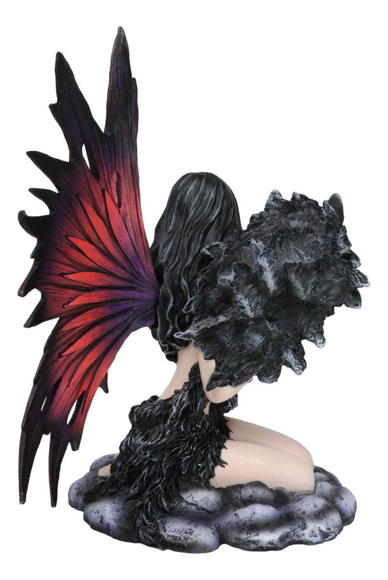 Large Gothic Fairy Goddess Artemis Holding Black Wolf Home Decor Figurine 13"H