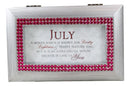 July Ruby Red Levity Happiness Birthstones Silver Tone Musical Trinket Box