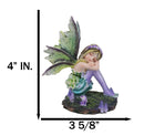 Summer Night Dream Green Girl Fairy Garden with Lavender Mushrooms Figurine