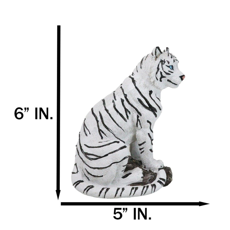 Rainforest Jungle Apex Predator White Bengal Tiger Sitting On Rock Figurine