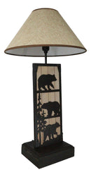 Rustic Western Black Bears In Forest Wood And Metal Bedside Desktop Table Lamp