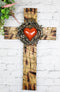 Rustic Western Faux Wooden Sacred Heart with Crown of Thorns Decor Wall Cross