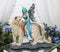 Large Blue Frost Fairy Riding Snow Leopard Statue Home Decor Mythical Fantasy