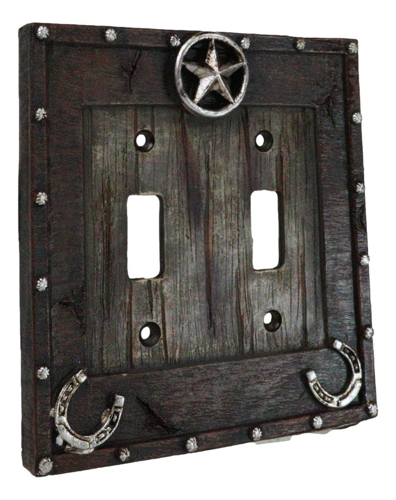 Set Of 2 Rustic Western Star Lucky Horseshoes Double Toggle Switch Plate Covers