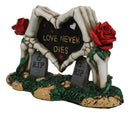 Red Roses Love Never Dies Skeleton Hand Heart Tombstones Cake Topper Figurine