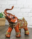 Faux Wood Trunk Up Elephant with Golden Scrollwork And Crushed Glass Figurine