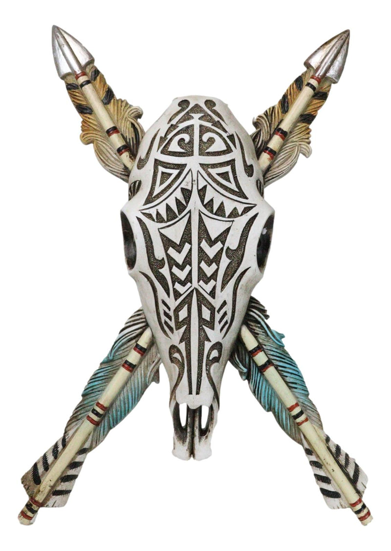 Southwestern Indian Tribal Tooled Tattoo Cow Skull And Crossed Arrows Wall Decor