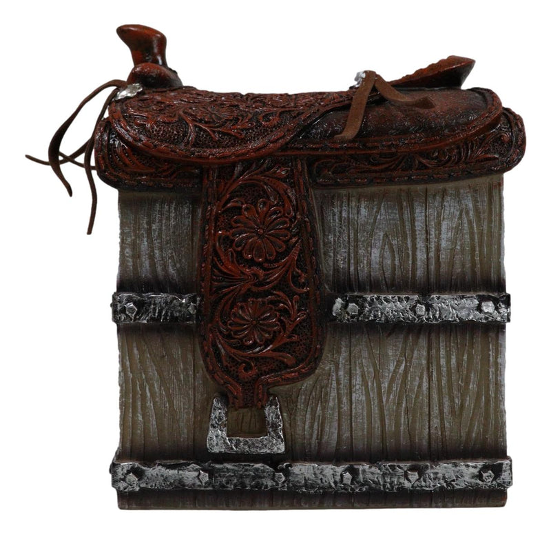 Rustic Western Faux Leather Cowboy Horse Saddle On Crate Tissue Box Holder Cover