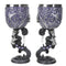 Set Of 2 Gothic Death's Desire Silver Scrollwork Victorian Skull Wine Goblets