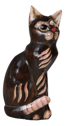 Balinese Wood Handicrafts Adorable Chocolate Feline Cat With Red Nose Figurine