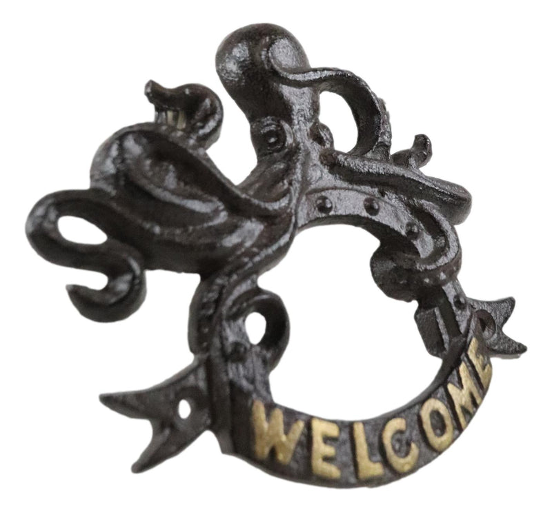 Cast Iron Nautical Sea Octopus With Porthole Frame Welcome Wall Decor Plaque