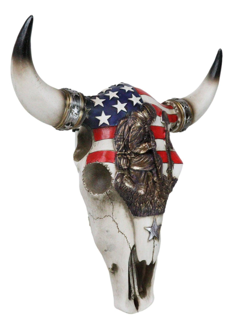 Western Patriotic USA Flag Helmet Rifle Soldier Memorial Cow Skull Wall Decor