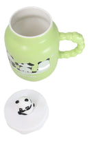 Acrobatic Green Panda Bears Green Mug With Anime Panda Figurine Handle Lid