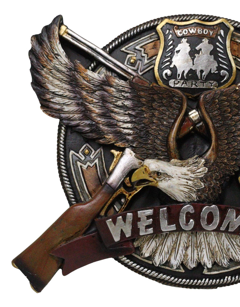 Western Bald Eagle With 2 Rifle Shotguns Cowboy Party Welcome Wall Decor Plaque