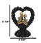 Love Never Dies Black Bridal Roses Heart Wreath Skeleton Couple Kissing Figurine