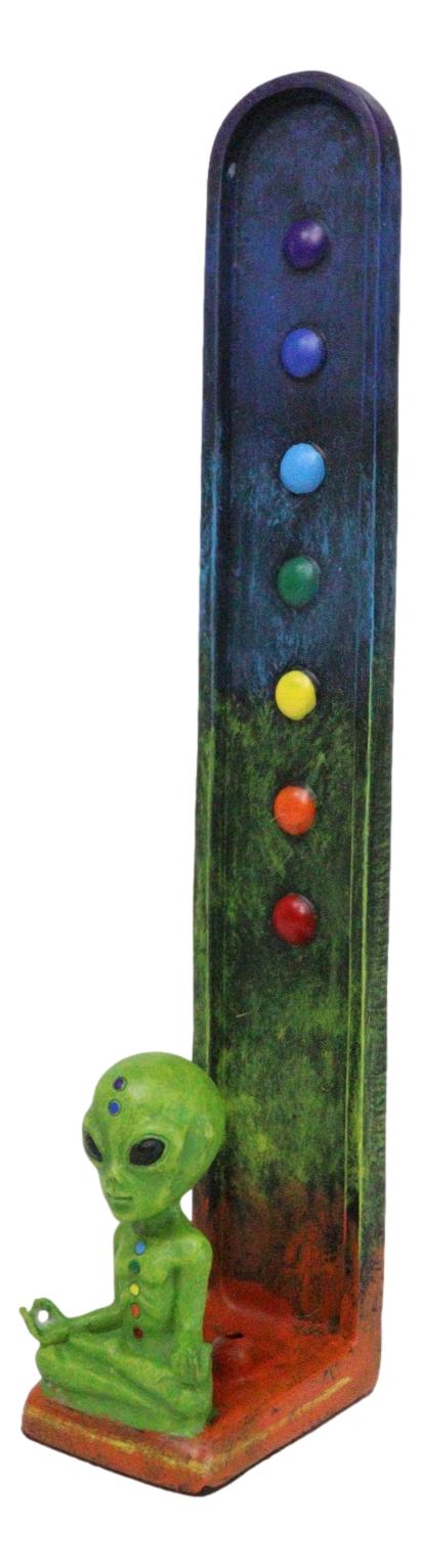 Green Roswell Alien UFO With 7 Chakra Zone Colors Incense Stick Burner Figurine