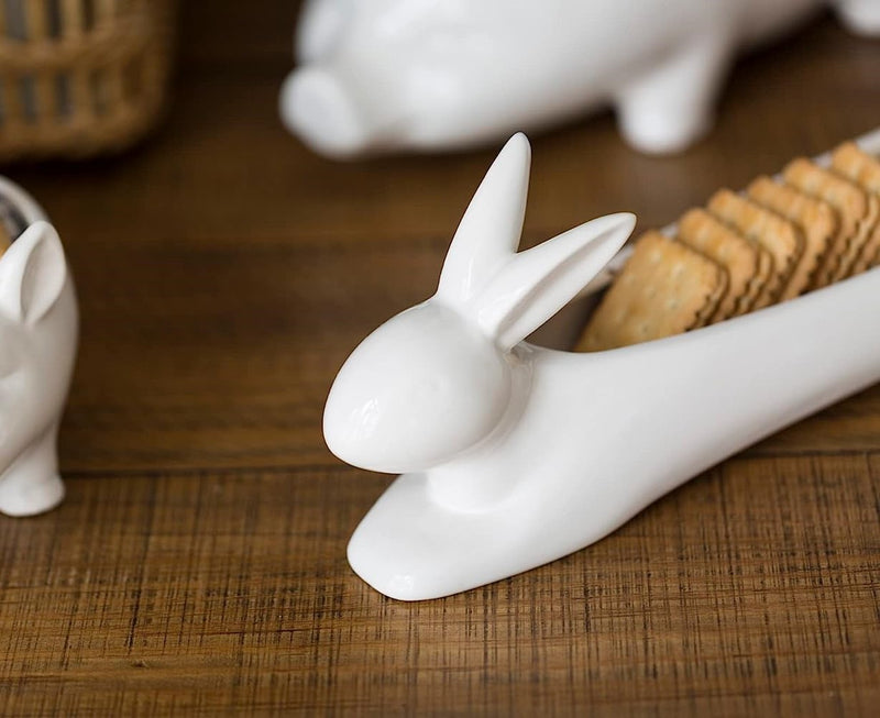 Bunny Rabbit White Ceramic Serving Platter Plate Cracker Dish Trays Serveware