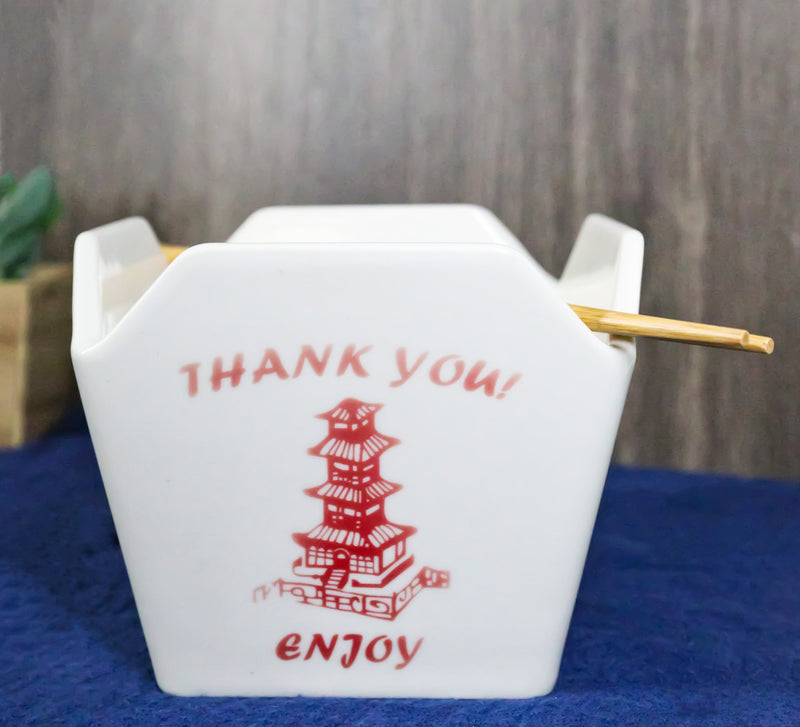 Oriental Buddha Pagoda Asian Takeout To Go Box Serving Bowl With Chopsticks Set