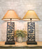 Set of 2 Rustic Western Pinecone On Branches Wood Metal Bedside Table Lamps