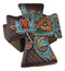 Rustic Western Turquoise Floral Scroll Faux Leather Cross Jewelry Trinket Box