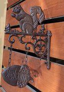 Cast Iron Rustic Farmhouse Squirrel Welcome Acorn Fleur De Lis Wall Bracket Sign