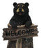 Whimsical Forest Black Bear On Tree Log Holding Welcome Plank Sign Figurine 7"H