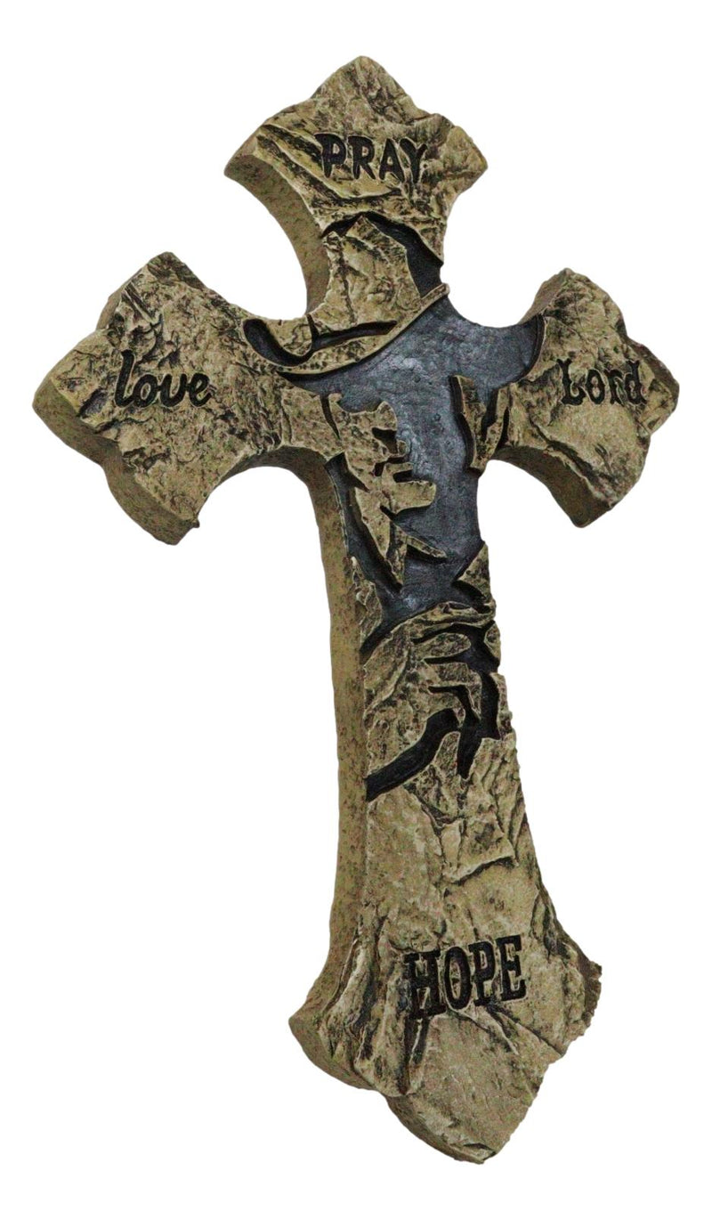 Rustic Western Faux Stone Pray Love Lord Hope Cowboy Christian Wall Cross Decor