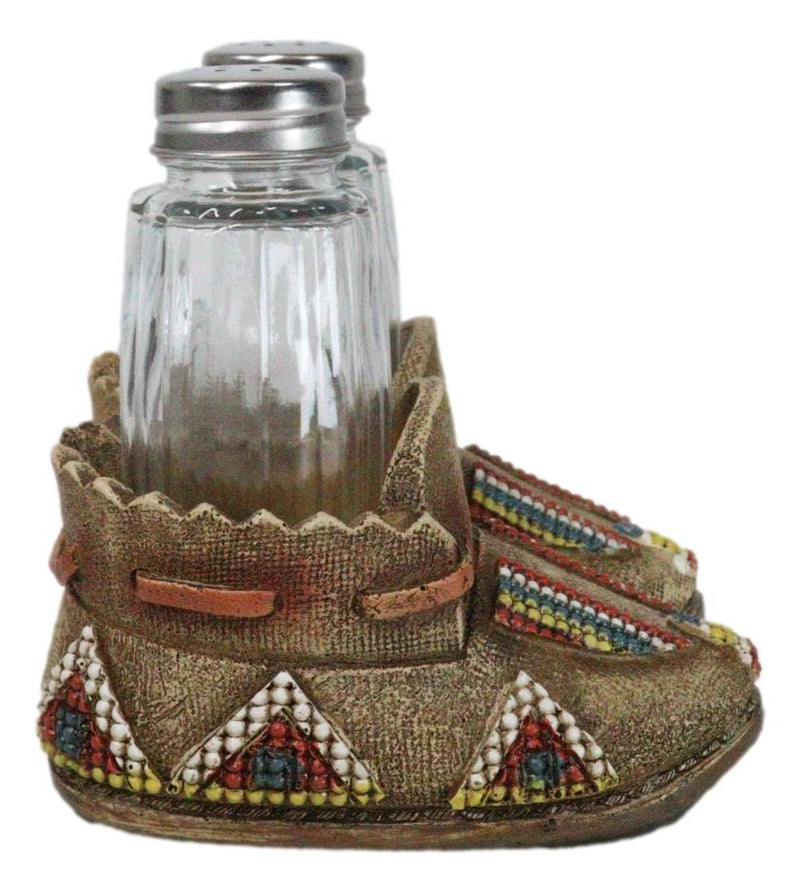 Rustic Tribal Native Indian Moccasin Shoe Shaped Salt And Pepper Shakers Holder