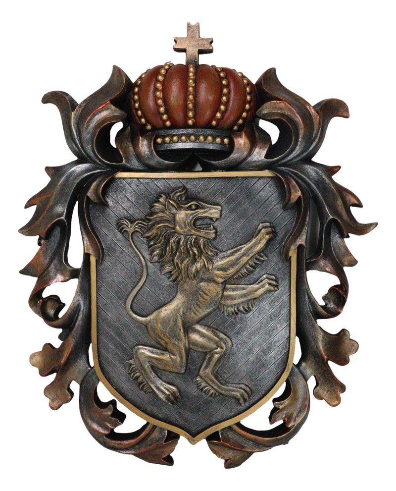 Ebros Large Medieval Heraldic Royal Lion Coat of Arms King Crown Shield Plaque