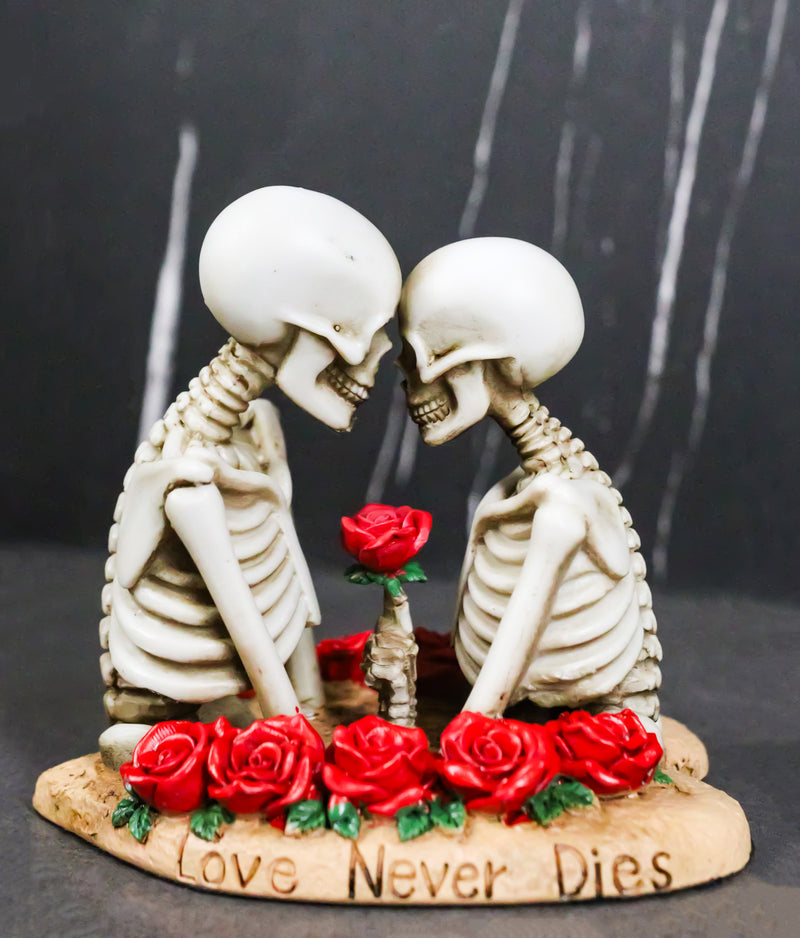 Love Never Dies Skeleton Couple Holding A Stalk of Rose Figurine Cake Topper