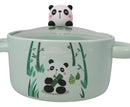 Green Curious Panda Bear Donburi Ramen Soup Bowl With Glass Lid And Handles