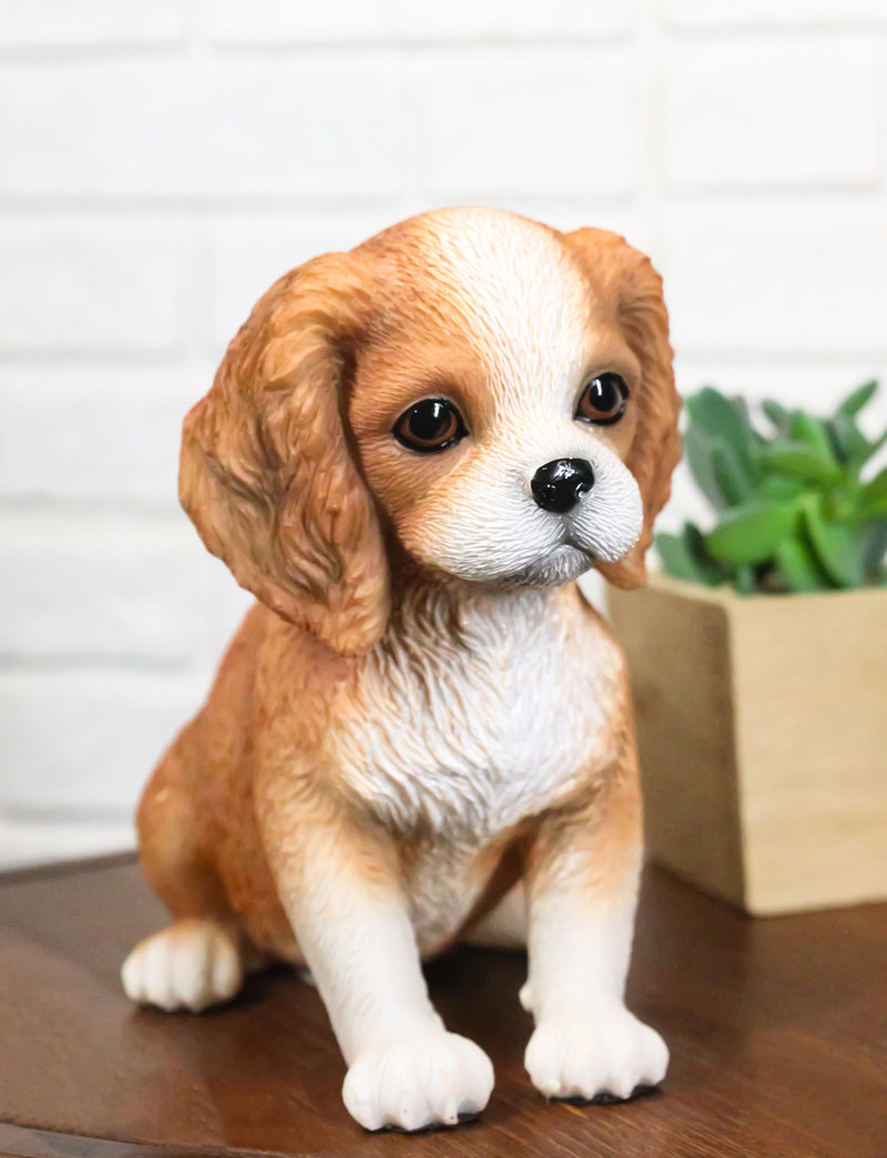 Adorable Tricolor Cavalier King Charles Spaniel Puppy Dog Breed Figurine 6"L