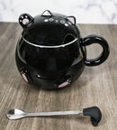 Whimsical Black Chubby Feline Kitty Cat Cup Mug With Lid And Stirring Spoon