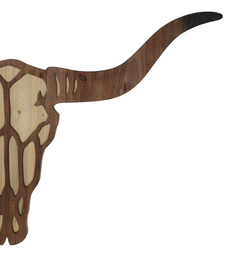 Rustic Western MDF Wood Longhorn Cow Skull Cutout Wall Decor Plaque 29.25"L