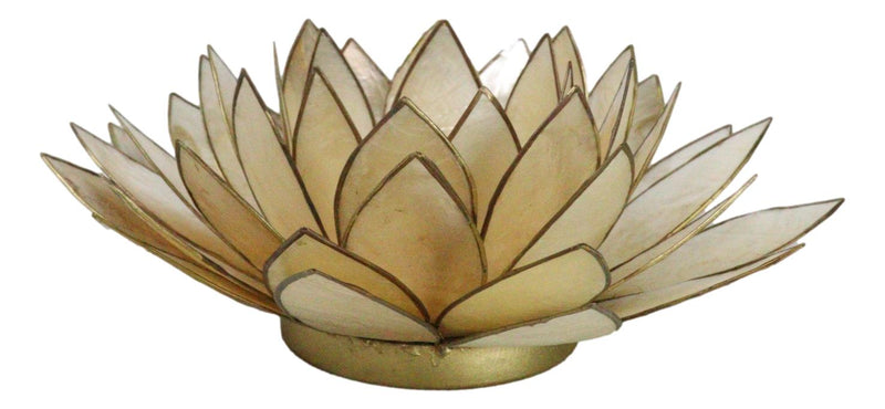 Smoke Brown Capiz Seashells Lotus Flower Votive Tea Light Candle Holder 8.5"D