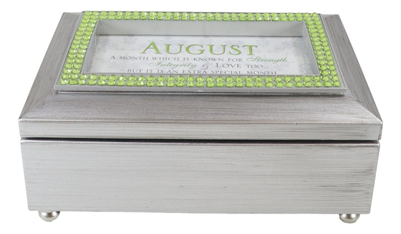 August Peridot Strength Integrity Birthstones Silver Tone Musical Trinket Box