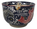 Blue Red And Black Koi Fishes Large 24Oz Donburi Ramen Bowl With Chopsticks Set