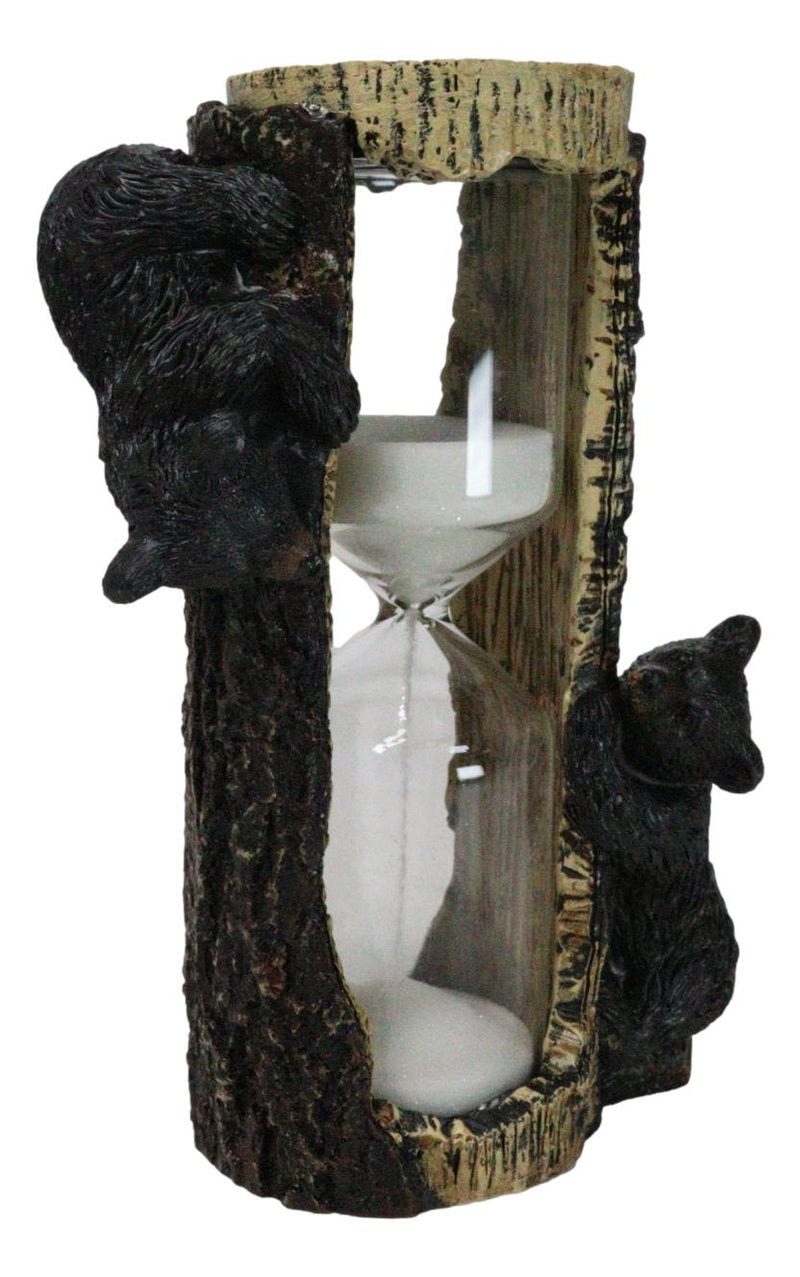 Rustic Adorable Forest Black Bear Cubs Climbing On Tree Sand Timer Figurine