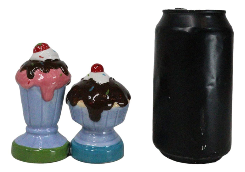 Dessert Ice Cream Fudge Sundae With Cherries Ceramic Salt and Pepper Shaker Set