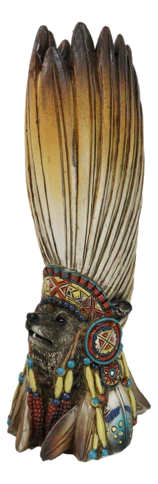 Southwestern Native American Alpha Wolf Chieftain with Roach Headdress Vase